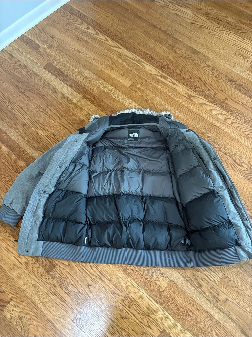 The North Face Gotham II Men’s Gray Down Parka Faux Fur Hood
